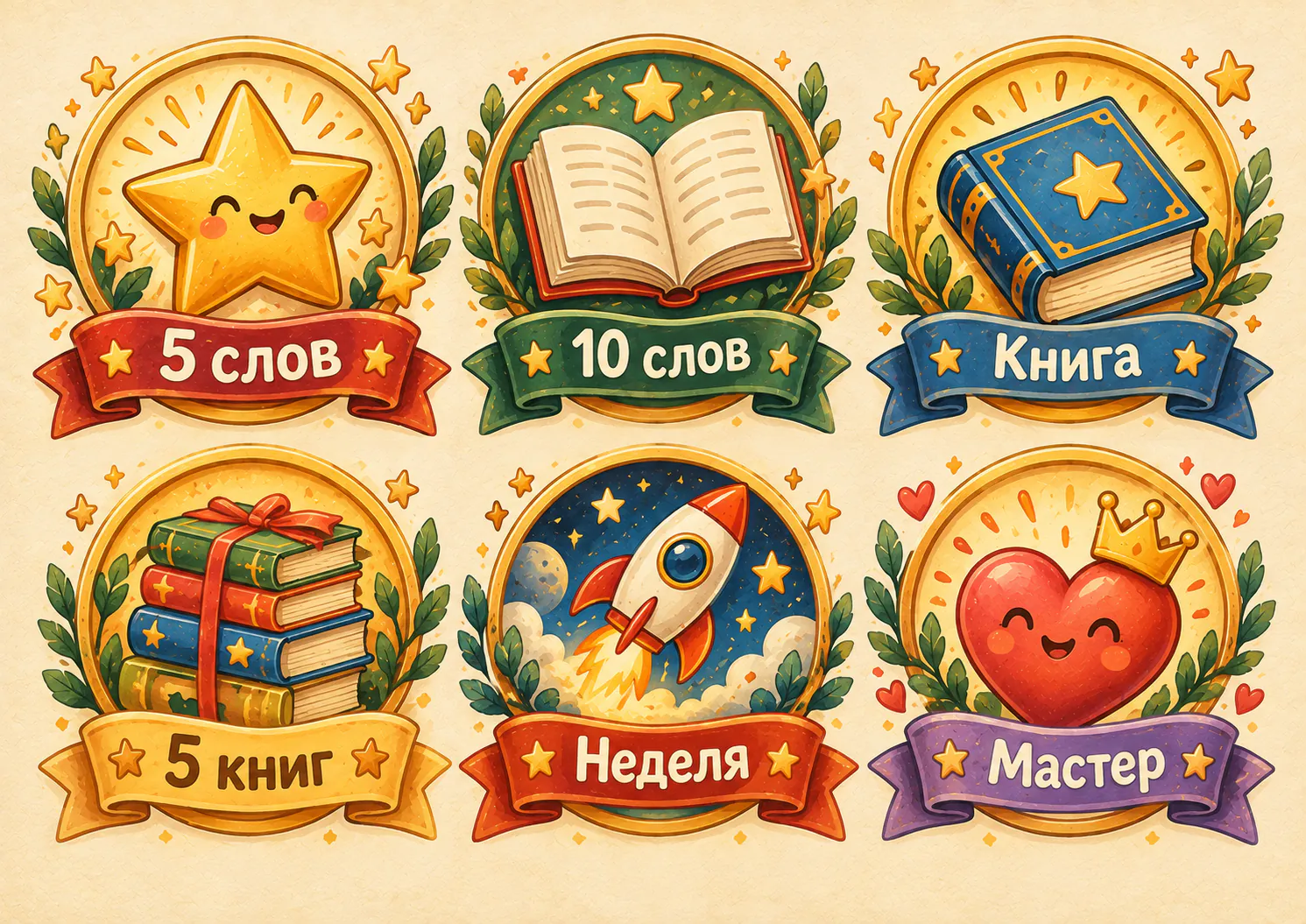 Пример бейджей и звёзд